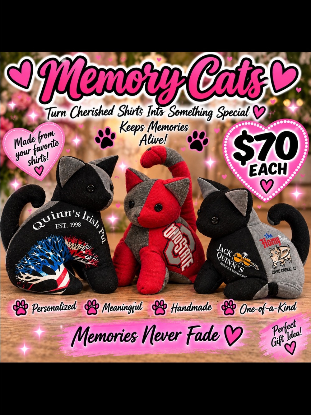 Memory Cats I also make Bears, Dogs, Cow, Frog, Horse, Unicorns, Turtles & Goose